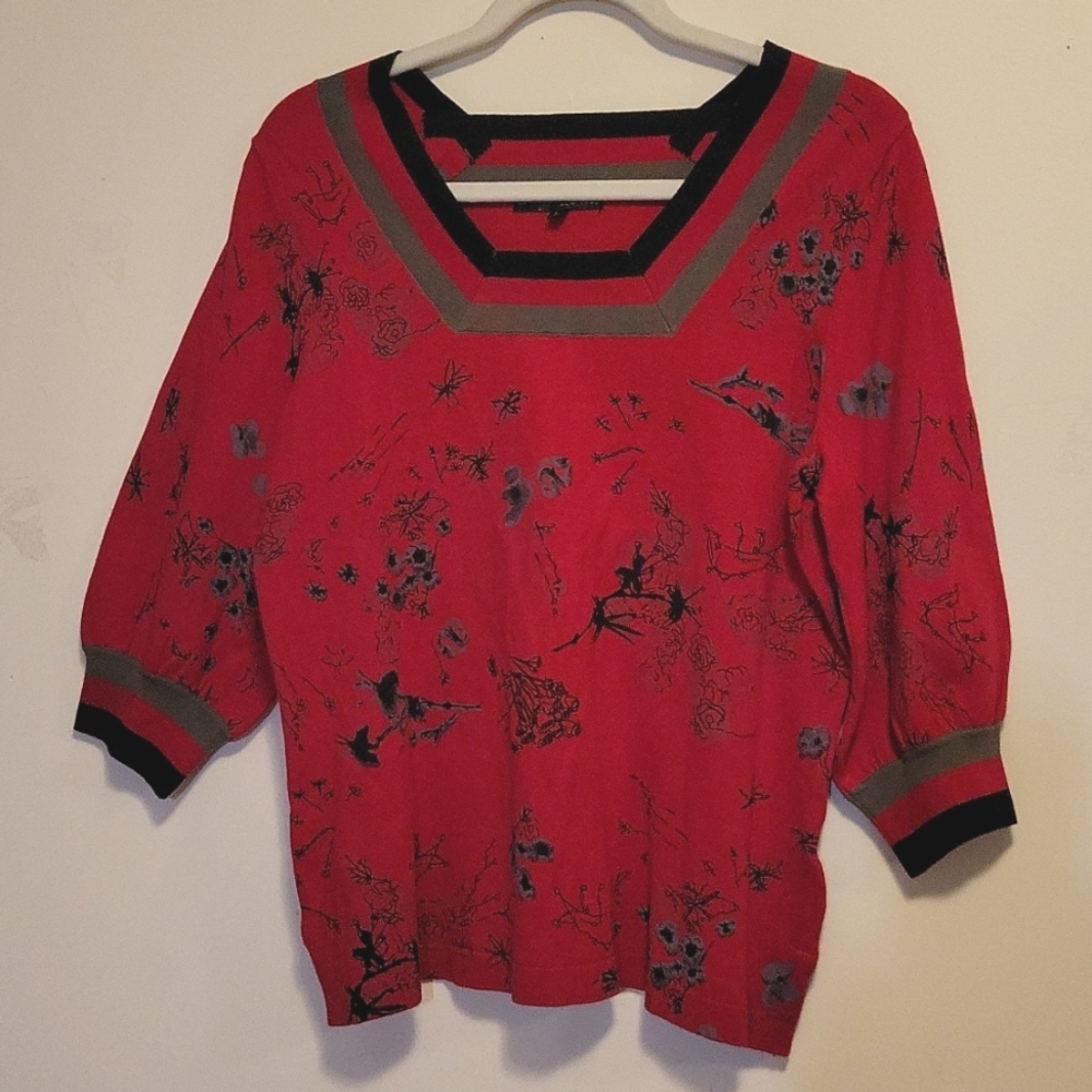 Pierri New York 3/4 sleeve red sweater square neck size L - Picture 11 of 11